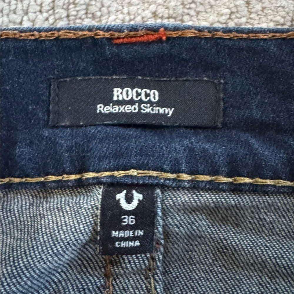 True Religion jeans Rocco relaxed skinny jeans dark wash flap pockets 36 - Picture 2 of 11